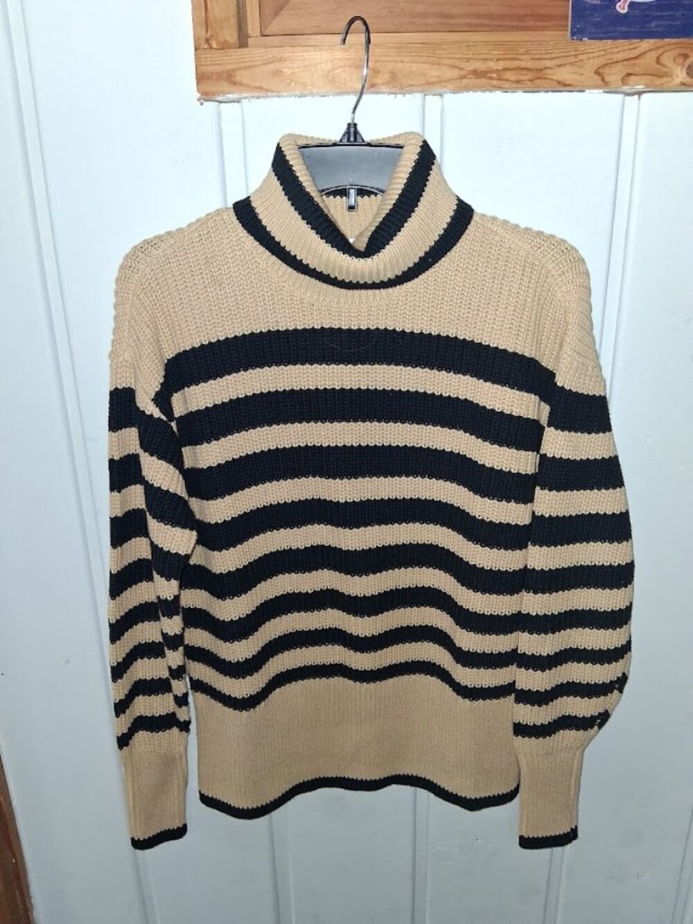 Cabi Women's Striped Turtleneck Sweater NWOT Sz S Black Tan